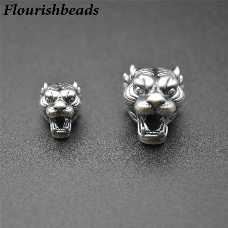 S999 Anti Silvery Tiger Head Beads Vintage Charms Fits Bracelet Necklace Making Small 10x12mm / Big 14x18mm