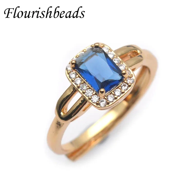 Luxury Elegant Blue/Red/ Emerald Color Square Zircon Ring Nickel Free Jewelry Gift for Women Girl Party Open Rings