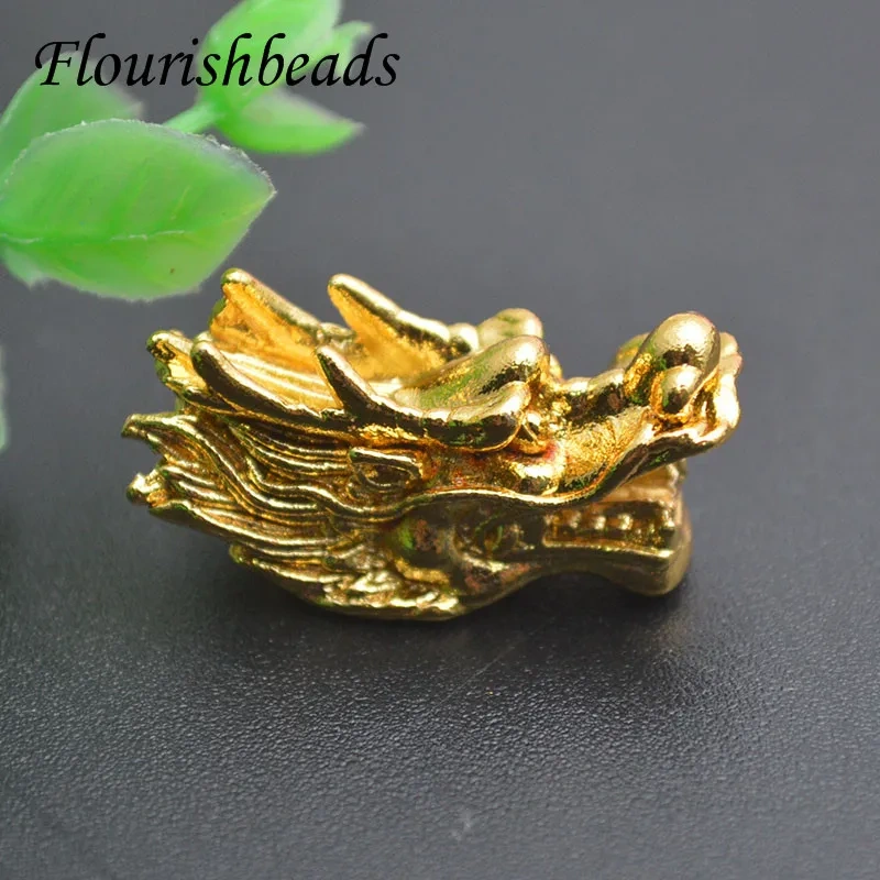 30pcs/lot Real Gold Plated Nickel Free Metal Dragon Head Loose Beads DIY Lucky Bracelet Necklace Jewelry Making