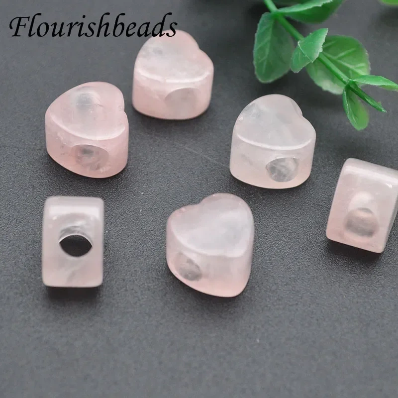 5mm Big Hole Cute Heart Shape Gemstone Loose Beads DIY Materials 10pcs (Amethyst / Tiger Eye / Moss Agate / Green Aventurine)
