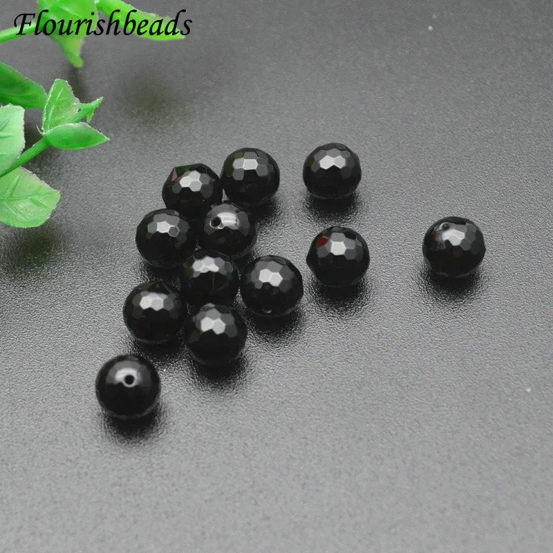 100pcs/lot 6mm 8mm 10mm Natural Black Agate Faceted Round Stone Beads Half Hole for Earrings DIY Jewelry Findings Components