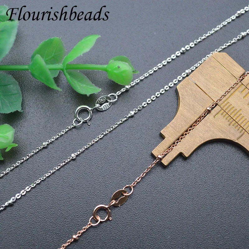 S925 Sterling Silver Rose Color Beaded Chain Basic Necklace Cross O Chain for DIY Fashion Jewelry Making 10pcs/lot