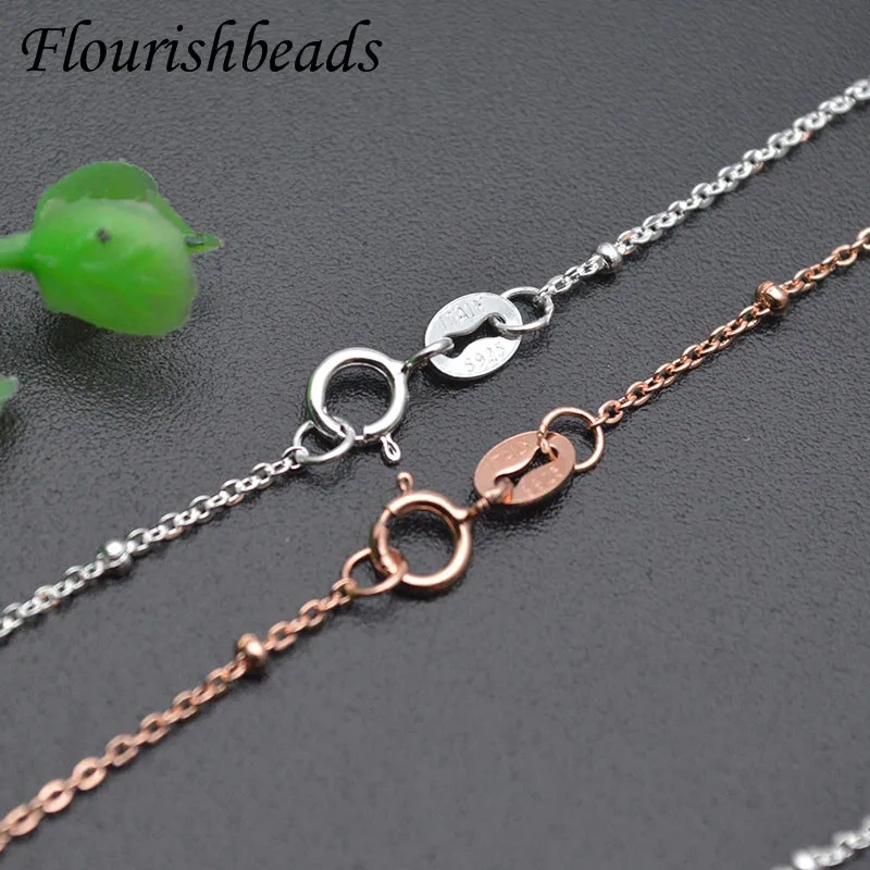 S925 Sterling Silver Rose Color Beaded Chain Basic Necklace Cross O Chain for DIY Fashion Jewelry Making 10pcs/lot