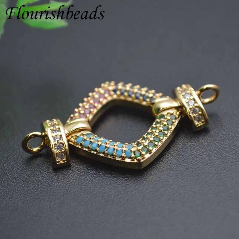 High Quality Paved Rainbow CZ Beads Square Shape Connector Clasp for Women DIY Jewelry Necklace Bracelet 10pcs/lot