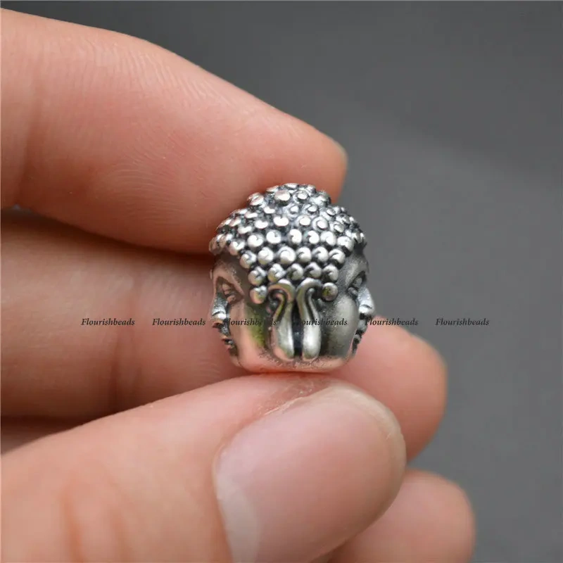 Vintage S999 Anti Silvery Mini Double Sided Buddha Head Beads Charms Fits Bracelet Necklace Making Small 8x10mm / Big 11x14mm