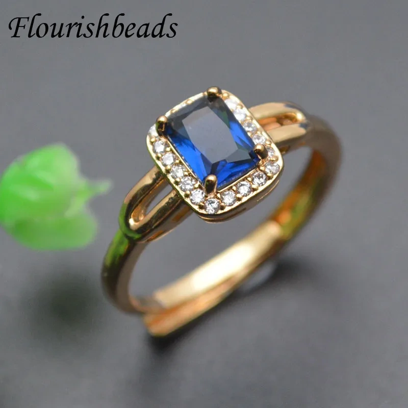 Elegant Luxury Square Blue Cubic Zircon Rings Nickel Free Gold Plated Crystal Women Girl Ring Vintage Jewelry 5pcs/lot