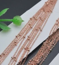 S925 Sterling Silver Rose Color Beaded Chain Basic Necklace Cross O Chain for DIY Fashion Jewelry Making 10pcs/lot