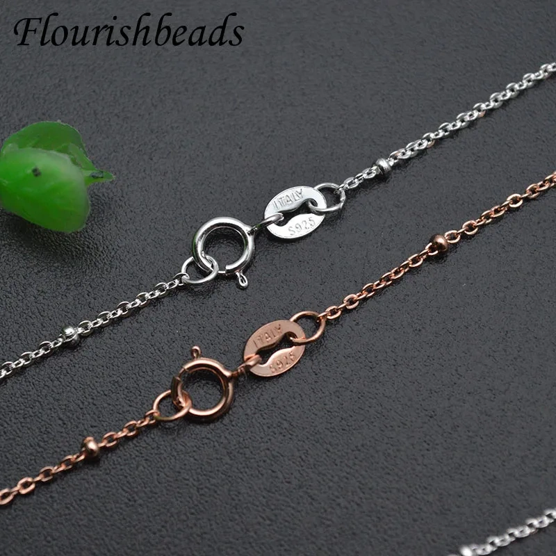 S925 Sterling Silver Rose Color Beaded Chain Basic Necklace Cross O Chain for DIY Fashion Jewelry Making 10pcs/lot