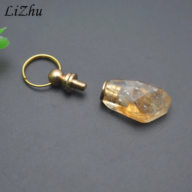 2pcs Natural Stone Amethyst Citrine Perfume Bottle Essential Oil Bottles for DIY Jewerly Necklace Gift