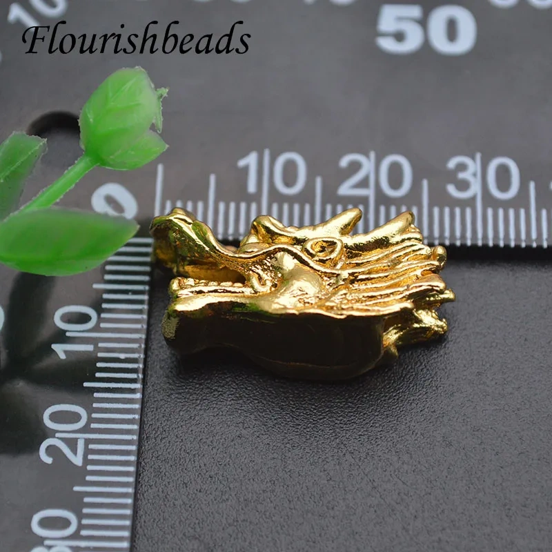 30pcs/lot Real Gold Plated Nickel Free Metal Dragon Head Loose Beads DIY Lucky Bracelet Necklace Jewelry Making