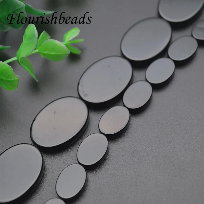 Quality Natural Black Agate Stone Flat Oval Shape Loose Beads 10x14mm 18x25mm for Jewelry Making Supplier 3 Strand/lot