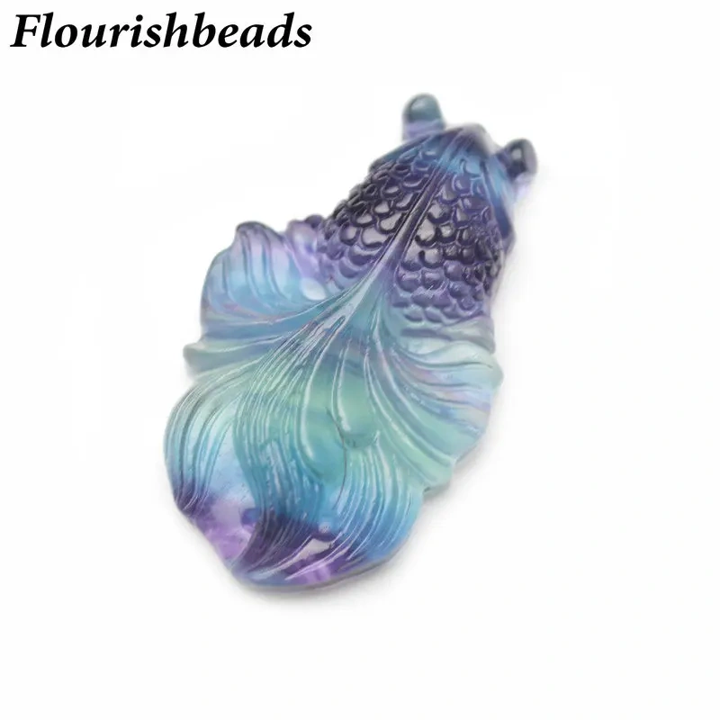 20x40mm High Quality Natural Colorful Fluorite Stone Claire Goldfish Shape Pendant Agate Chains Necklace Fashion Jewlery