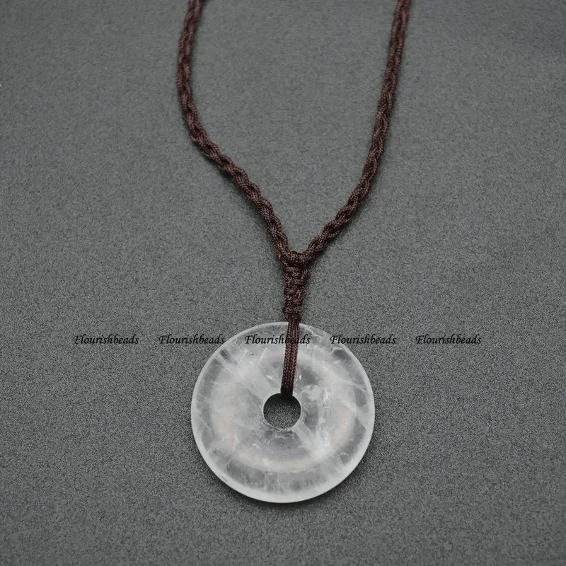 Buty-Bzi Popular Natural Gemstone Round Donut Shape Pendants Classic Jewelry Party Gift Amethyst Crystal Rose Quartz