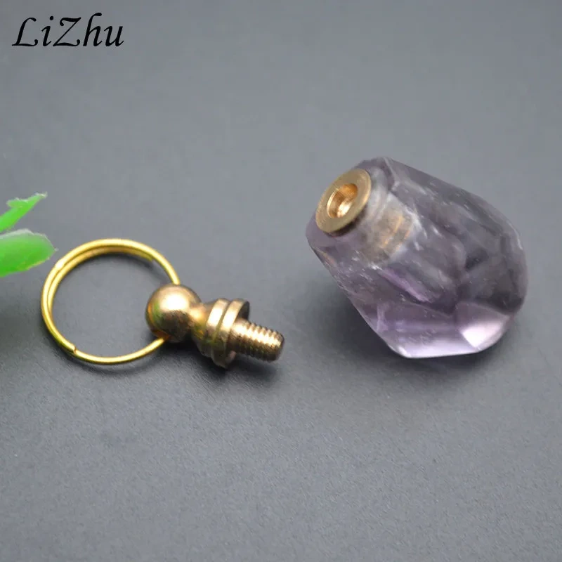 2pcs Natural Stone Amethyst Citrine Perfume Bottle Essential Oil Bottles for DIY Jewerly Necklace Gift