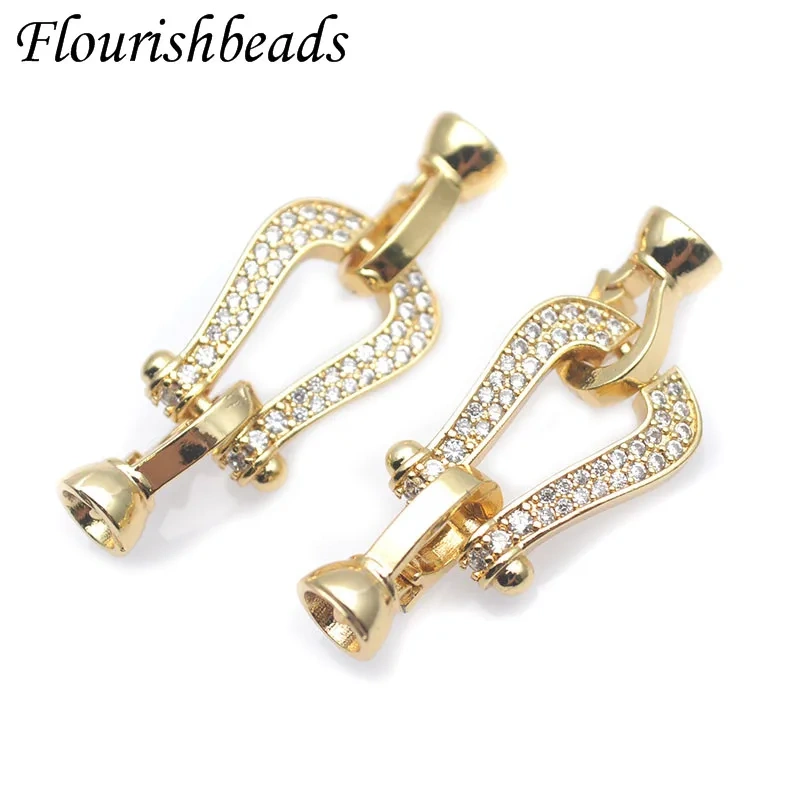 DIY Classic Accessories Copper Gold Plated CZ Paved Pearl Necklace Bracelet Connector Clasp U Shaped Horseshoe Clasp 10pcs