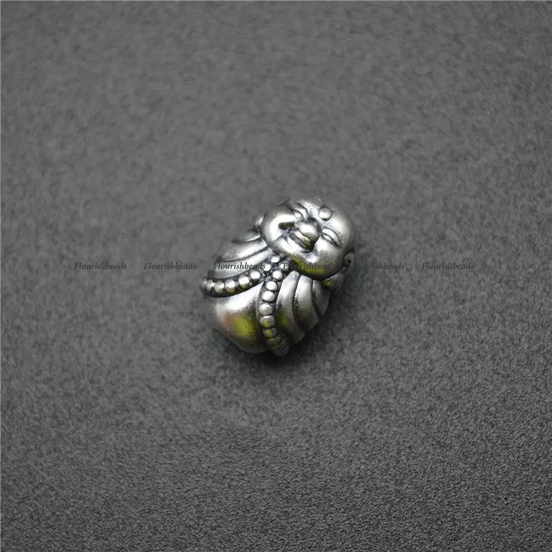 Mini Laughing Buddha Shape Beads Vintage S999 Anti Silvery Charms Fits Bracelet Necklace Making 11x16mm