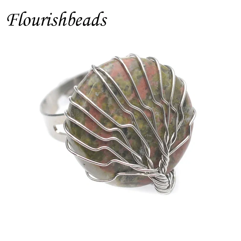 Wholesale Natural Gemstone Hand Winding Adjustable Size Rings Tree of Life Rings Couple Friends Energy Yoga Jewelry Gift