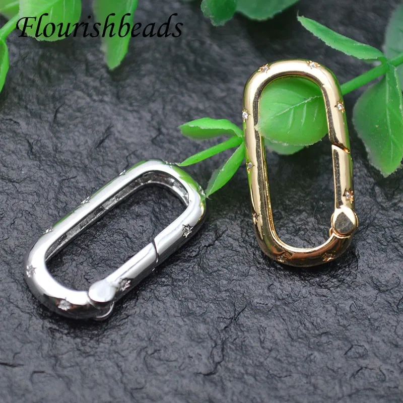 13x26mm Gold Silver Color Push In Gate Lock Oval Carabiner Spring Gate Clasp DIY Qulaity Jewelry Making Supplier 5pcs/lot
