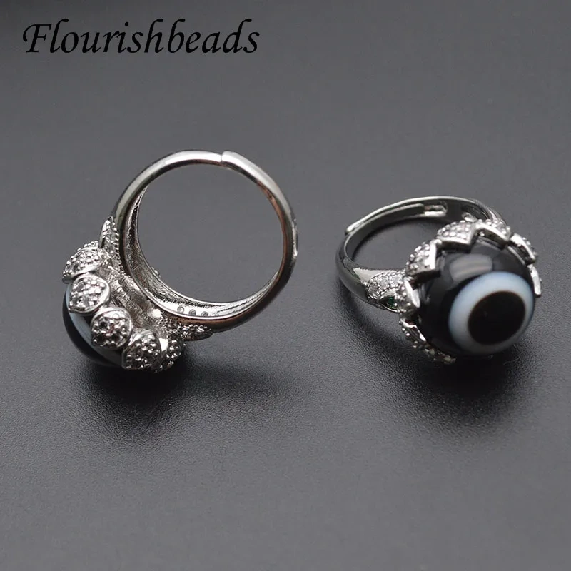 High Quality Eye Veins DZI Banded Black Agate Rings Adjustable Size  for Women Men Jewelry Gift 5pcs/lot