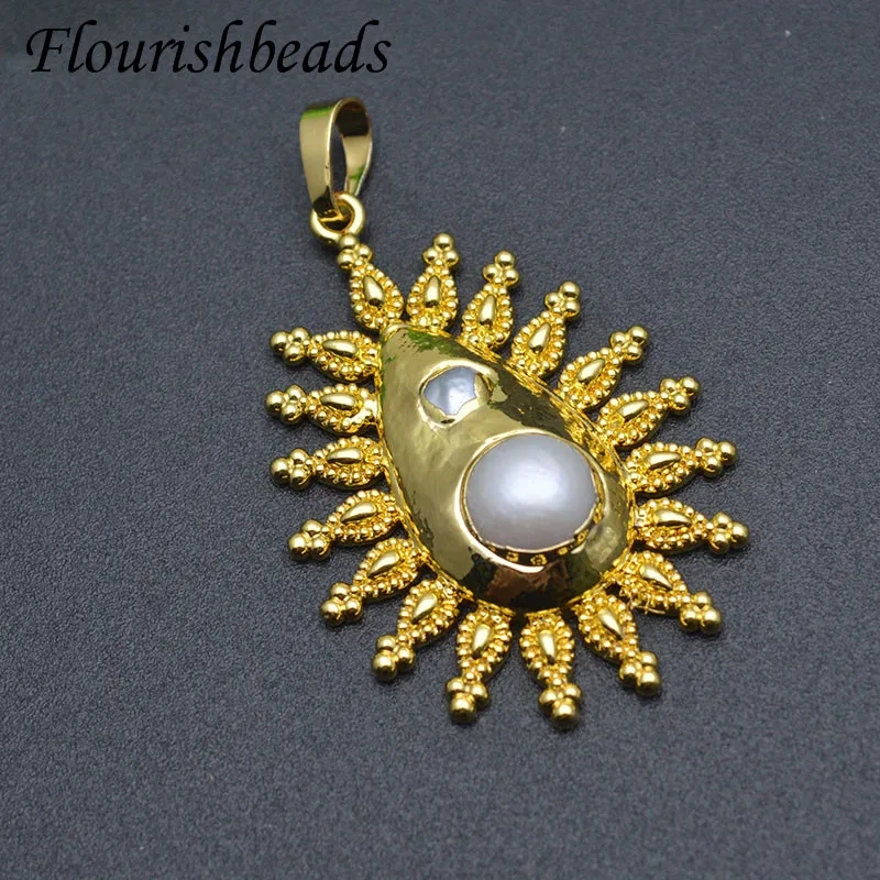 High Quality Natural Baroque Gold Plated Sun Shape Pendant Nickel Free Accessories for Women Handmade DIY Necklaces 5pcs/lot