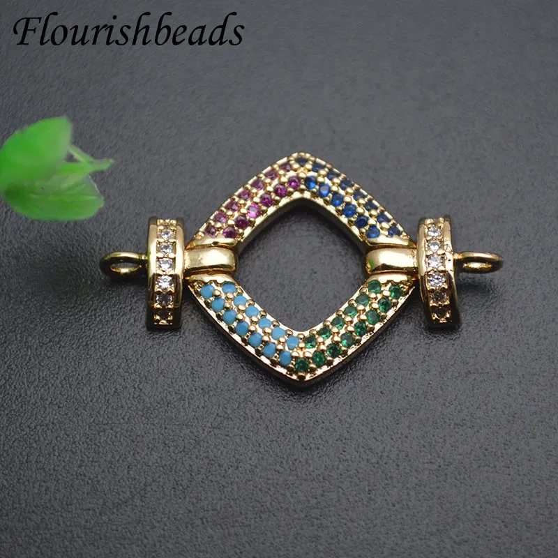 High Quality Paved Rainbow CZ Beads Square Shape Connector Clasp for Women DIY Jewelry Necklace Bracelet 10pcs/lot