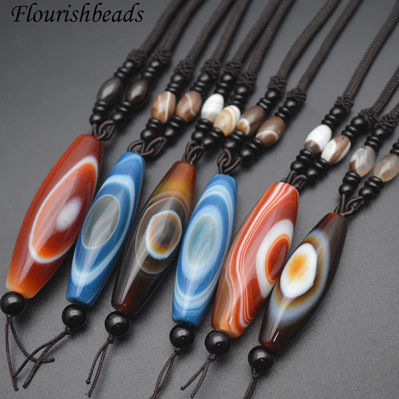 1pcs Natural Red Agate Coffee Brown Long Rice Shape Tibetan DZI Stone Pendant Necklace Tibet Heaven Bead Bring Good Luck Gift