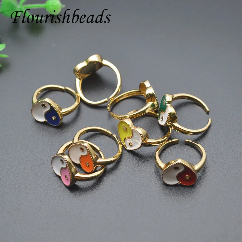 Hot Sell Vintage Rainbow Color Enamel Yin Yang Heart Rings Adjustable Couple Ring for Women Fashion Party Gift