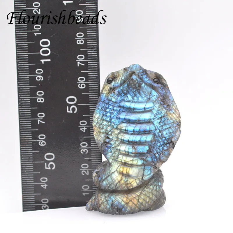 Natural Labradorite Crystal Stone Beautiful Cobra Hand Made Carved Snake Animal Fashion Figurine Gifts