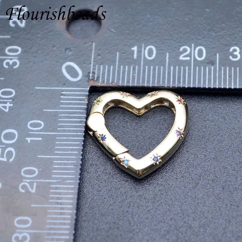 19x20mm Luxury Rainbow CZ Beads Paved Spring Clasp Carabiner Push In Gate Lock Connectors for DIY Jewelry Making Accessories