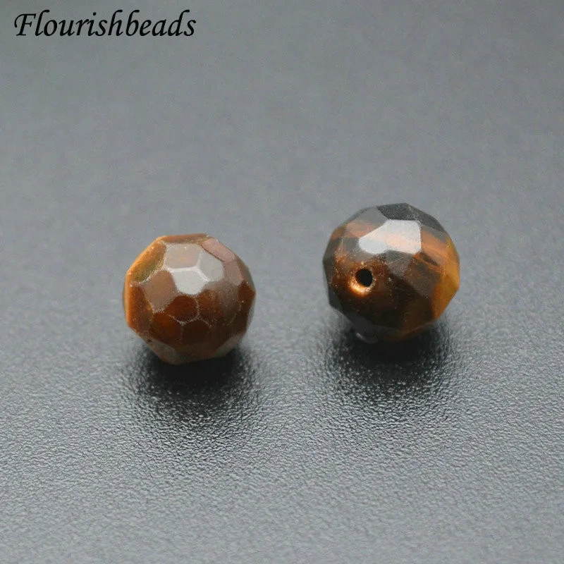 8mm 10mm Natural Tiger's Eye Faceted Round Stone Beads Half Hole for Earrings DIY Jewelry Findings Components 50pcs/lot