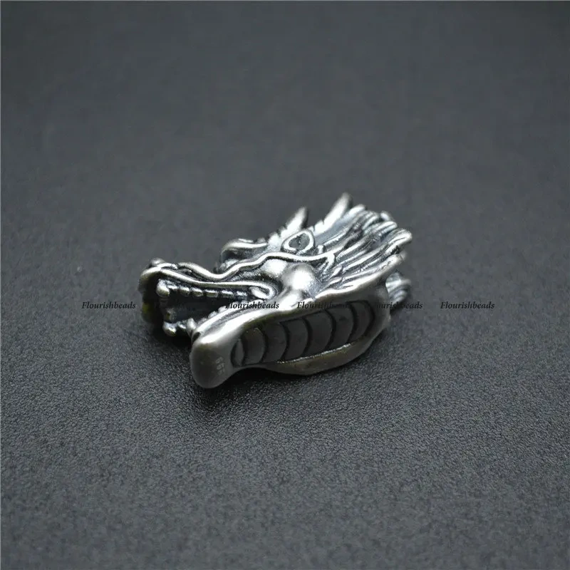 Chinese Dragon Head Beads Vintage S999 Anti Silvery Charms Fits Bracelet Necklace Making Small 7x19mm / Big 10x26mm