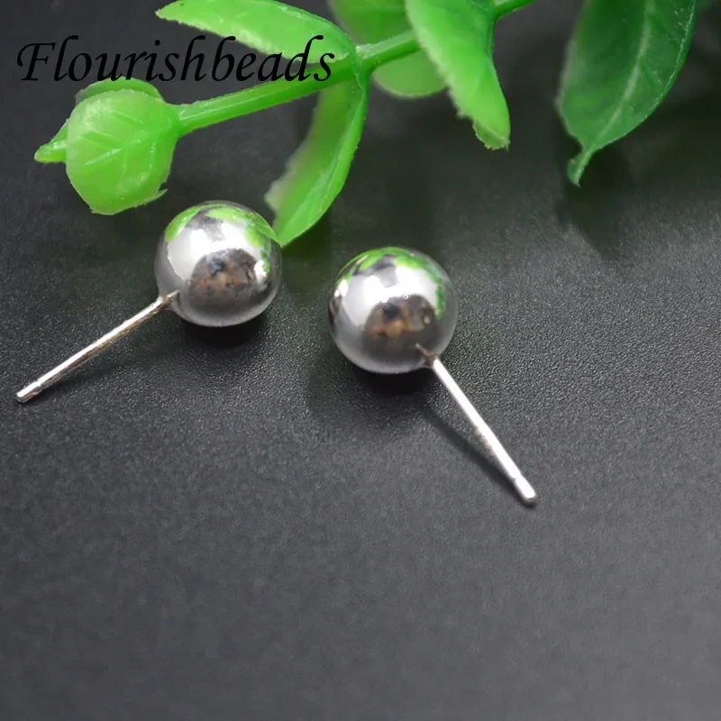 5 Pairs Real 925 Sterling Silver Ball Earrings 8mm Round Beads Stud Earrings For Women Jewelry Making