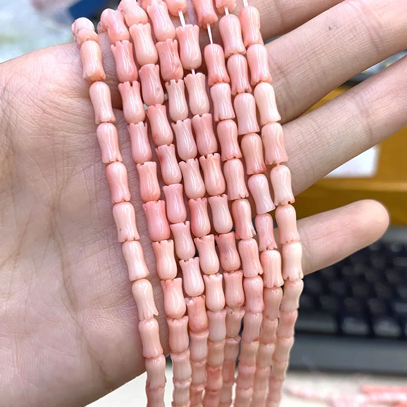 4x8mm 6x9mm Natural Sea Bamboo Coral Peach Color Tulip Shaped Coral Loose Beads DIY Necklace Bracelet 2 String Per Batch