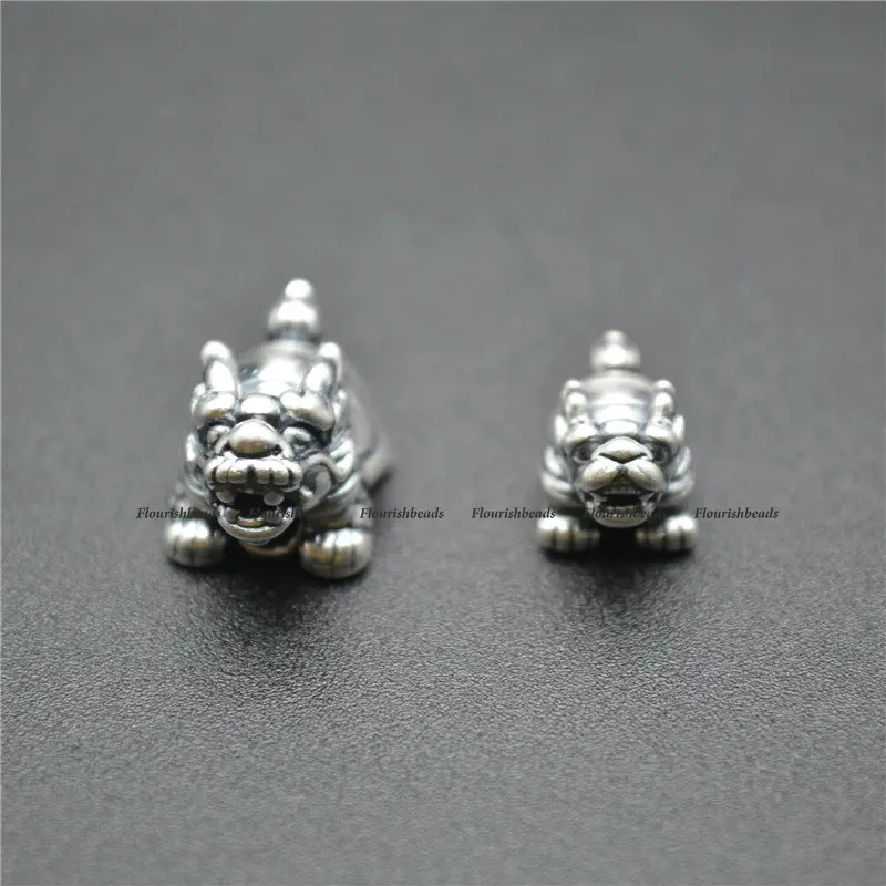 Vintage S999 Anti Silvery Mini Chinese Pixiu Beads Charms Fits Bracelet Necklace Making Small 9x15mm / Big 12x21mm
