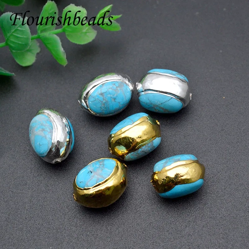 10pcs/lot Gold Silver Plated Blue Color Stone Loose Beads Bracelet Decoration Beads for DIY Necklace Jewelry Making Accessories