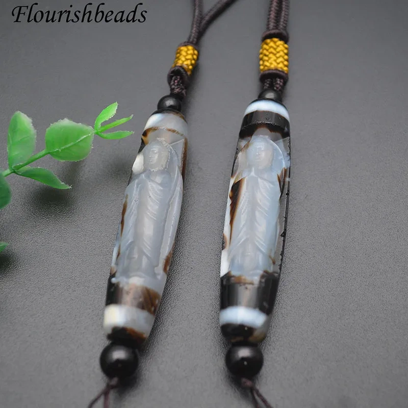 2022 New Coffee Color Agate Carving Guanyin Buddha Statue Amulet DZI Pendant Necklace for Women Men Jewelry Gift
