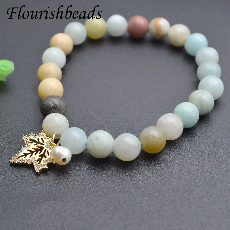 Healing Lucky Mix Amazonite Beads Metal Starfish Conch Charm Stretch Bracelet for Women Bracelet Jewelry Gifts