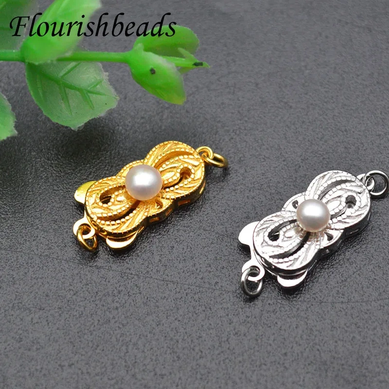 High Quality S925 Clasp Paved Pearl Beads Necklace Bracelet Clasps Two Loops Connetor Fashion Jewelry Findings Links 5pc/lot