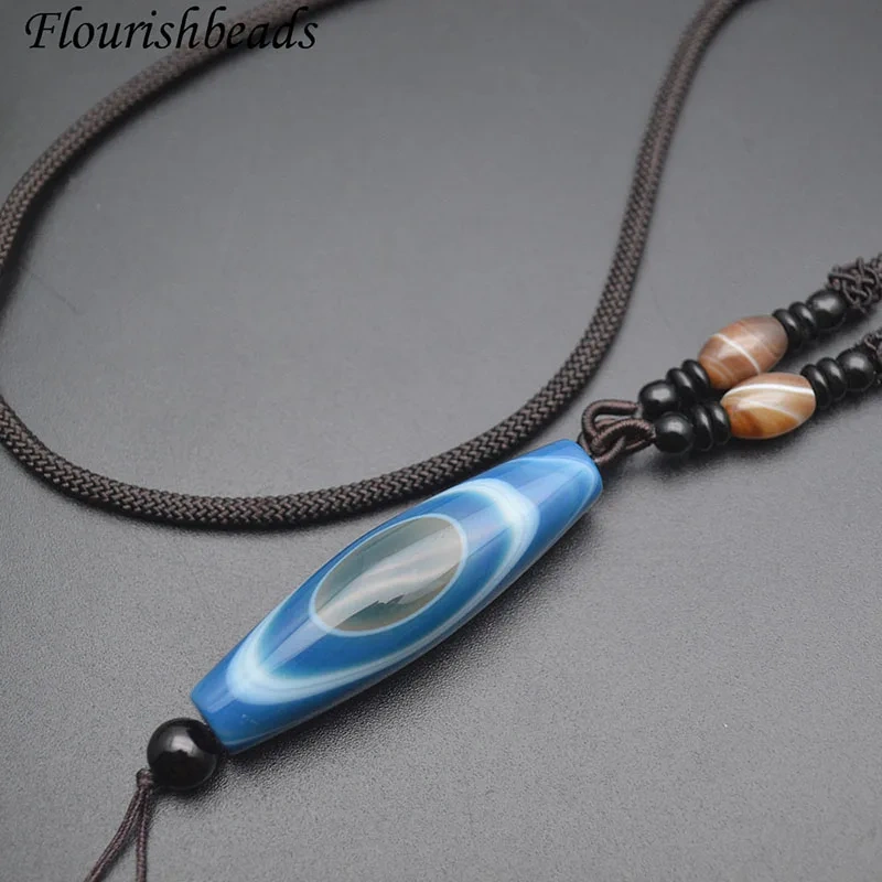 1pcs Natural Red Agate Coffee Brown Long Rice Shape Tibetan DZI Stone Pendant Necklace Tibet Heaven Bead Bring Good Luck Gift