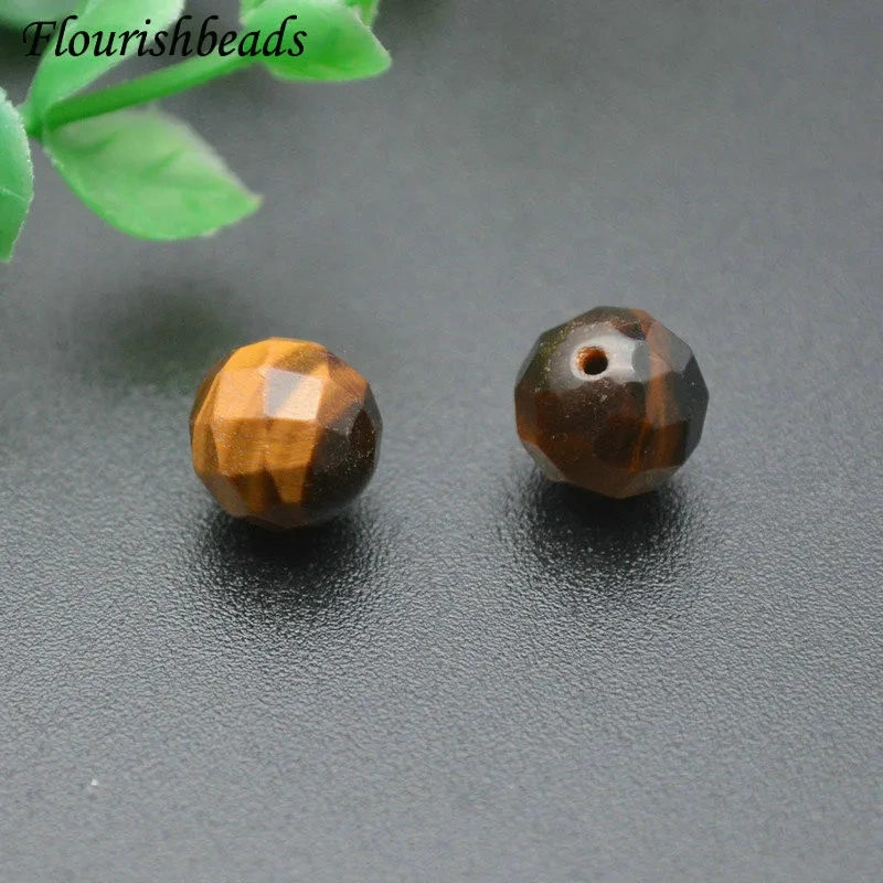 8mm 10mm Natural Tiger's Eye Faceted Round Stone Beads Half Hole for Earrings DIY Jewelry Findings Components 50pcs/lot