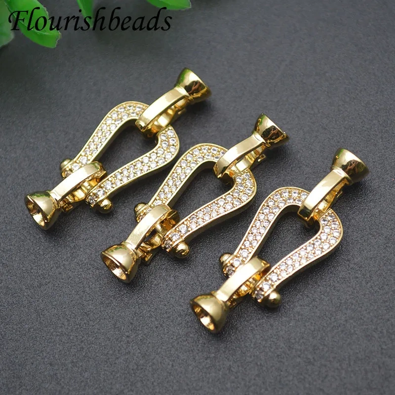 DIY Classic Accessories Copper Gold Plated CZ Paved Pearl Necklace Bracelet Connector Clasp U Shaped Horseshoe Clasp 10pcs