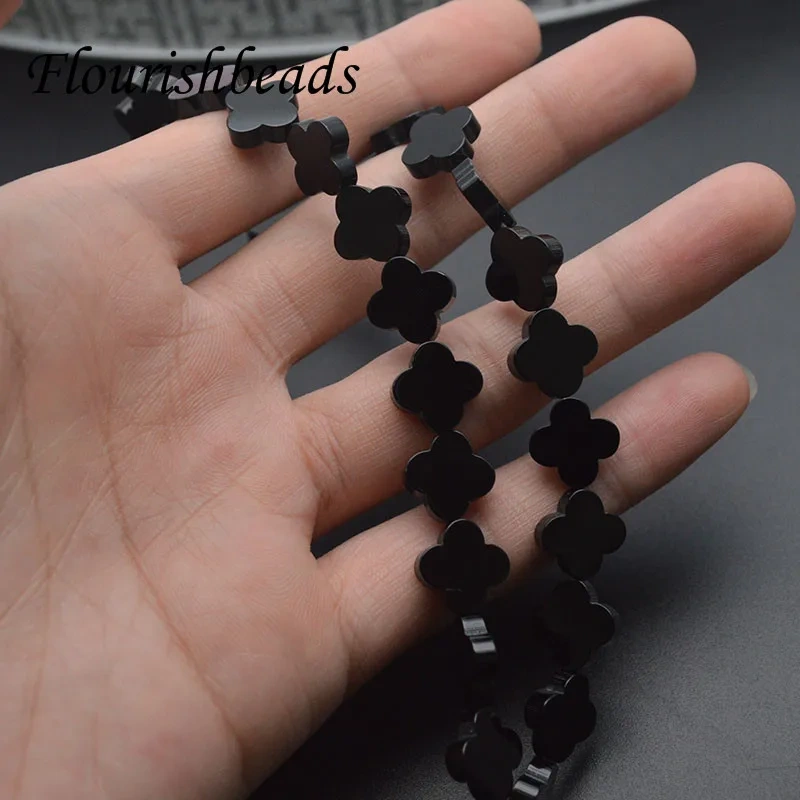Natural Black Agates Stone Beads Plum Blossom Smooth Onyx Loose Spacer Beads 12mm for Jewelry Making DIY Bracelet Necklace