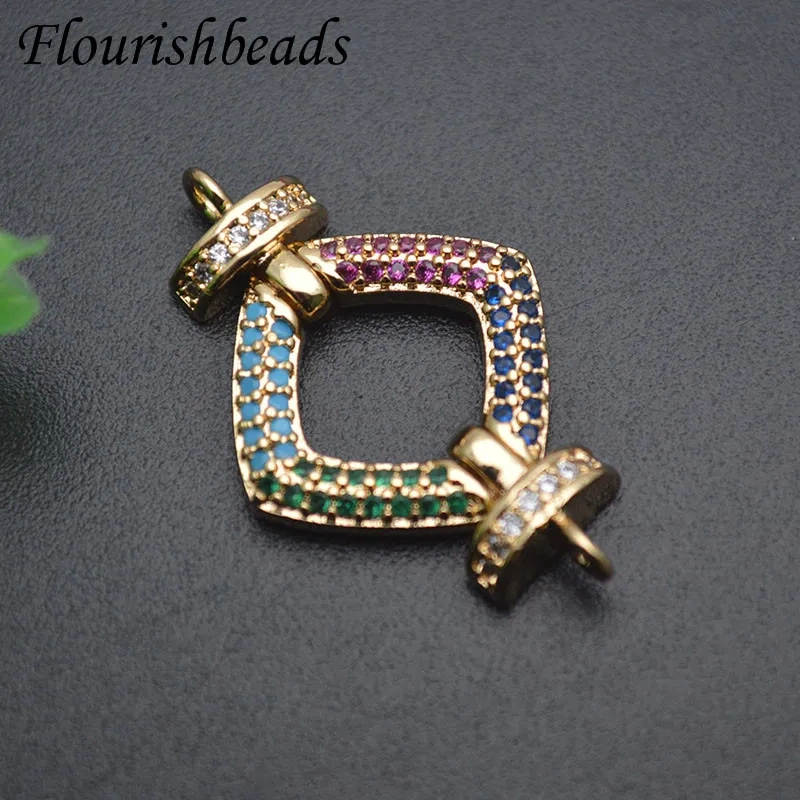 High Quality Paved Rainbow CZ Beads Square Shape Connector Clasp for Women DIY Jewelry Necklace Bracelet 10pcs/lot