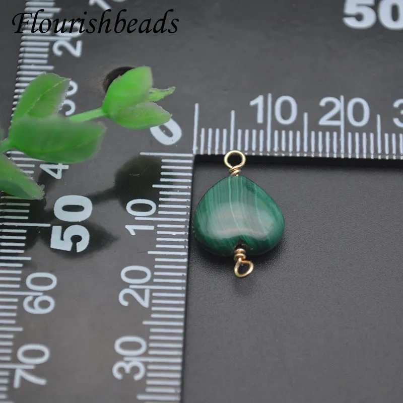 10pcs Natural Stone Malachite Heart Shape Double Hole Connector for DIY Bracelet Jewelry Making