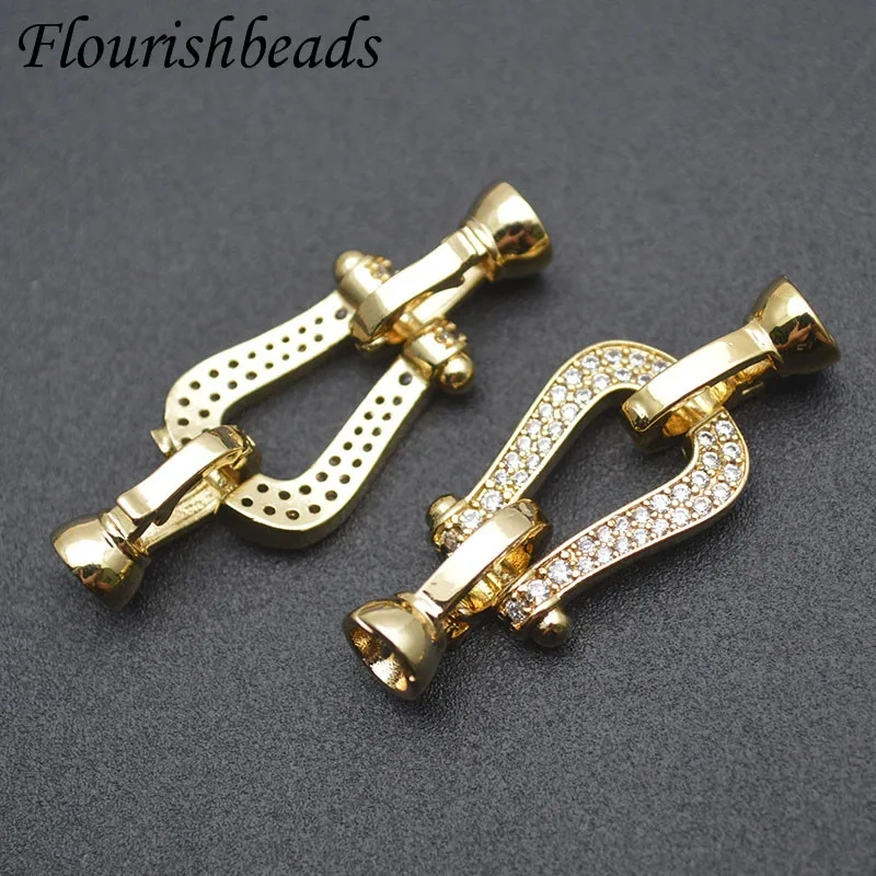DIY Classic Accessories Copper Gold Plated CZ Paved Pearl Necklace Bracelet Connector Clasp U Shaped Horseshoe Clasp 10pcs