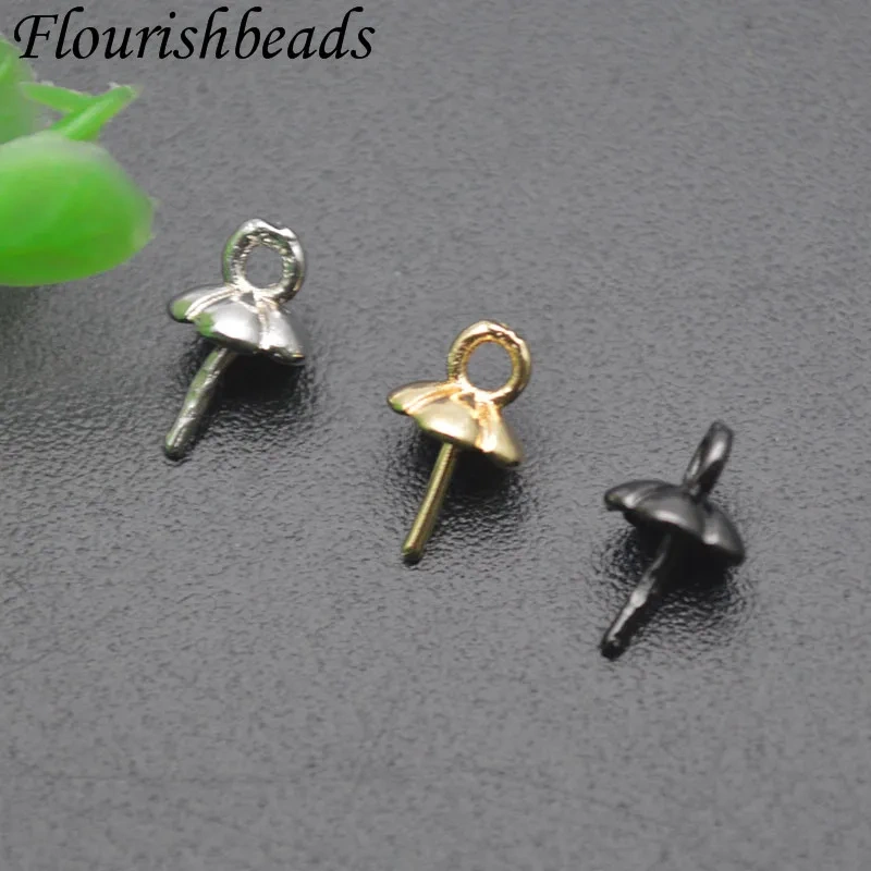 200pcs Metal Copper Real Gold Plated Nickel Free Eye Pins Bail Pearl Top Cap End Caps Charms Pendant for DIY Jewelry