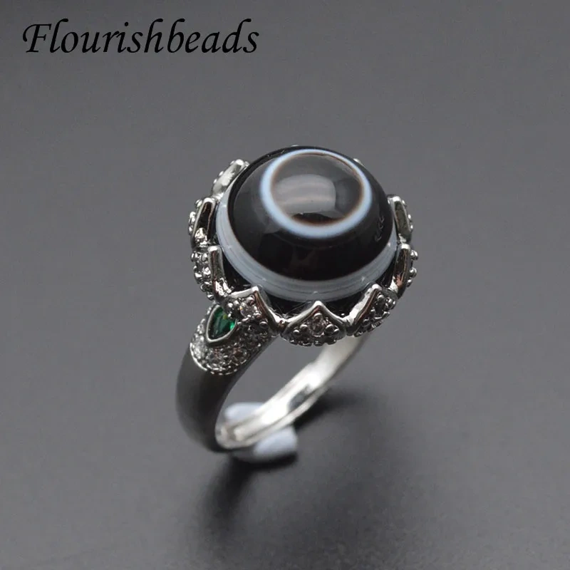High Quality Eye Veins DZI Banded Black Agate Rings Adjustable Size  for Women Men Jewelry Gift 5pcs/lot