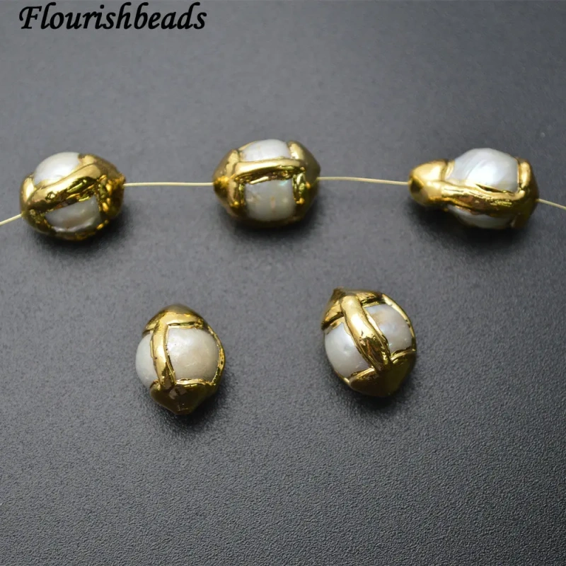 Gold Surrounded Natural Fresh Water Pearl Potato Spacer Loose Beads DIY Jewelry Making Supplies
