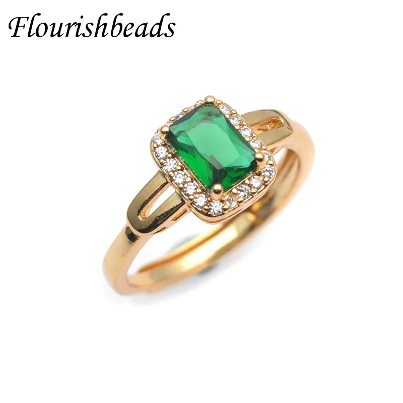 Luxury Elegant Blue/Red/ Emerald Color Square Zircon Ring Nickel Free Jewelry Gift for Women Girl Party Open Rings