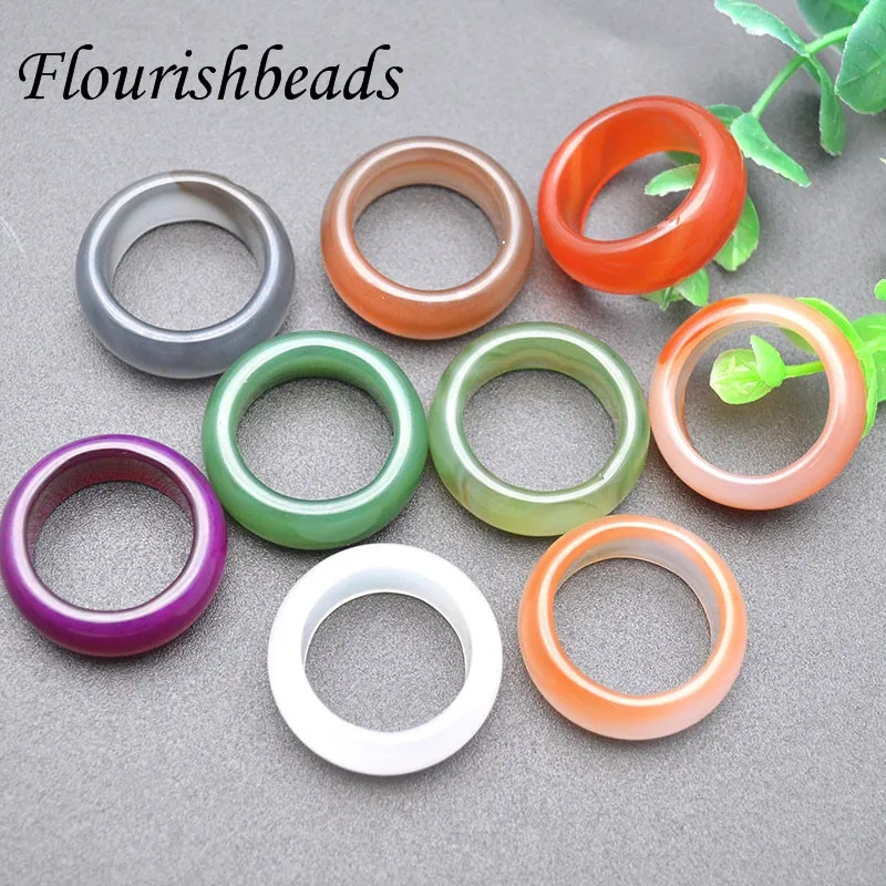 Hot Selling 10mm Width Natural Chalcedony Agate Colorful Ring Fashion Jewelry Men Women Luck Gifts Amulet 30pcs/lot